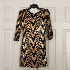 Black and Gold Sequined Dress